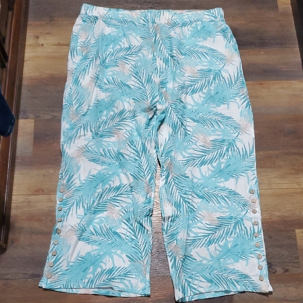 Soft Surroundings Teal and White Wide Leg Pants